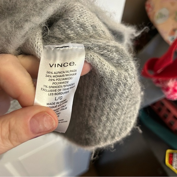 Vince Gray Alpaca Mohair Blend Check Crewneck Sweater large Oversized Pullover - Picture 4 of 4